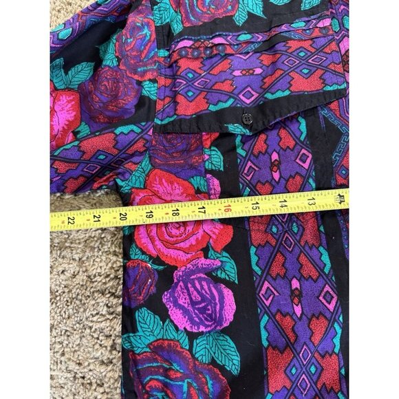 ADOBE ROSE Vtg Purple Floral Button Shirt Western Rodeo Aztec Rockabilly LARGE - Picture 11 of 12